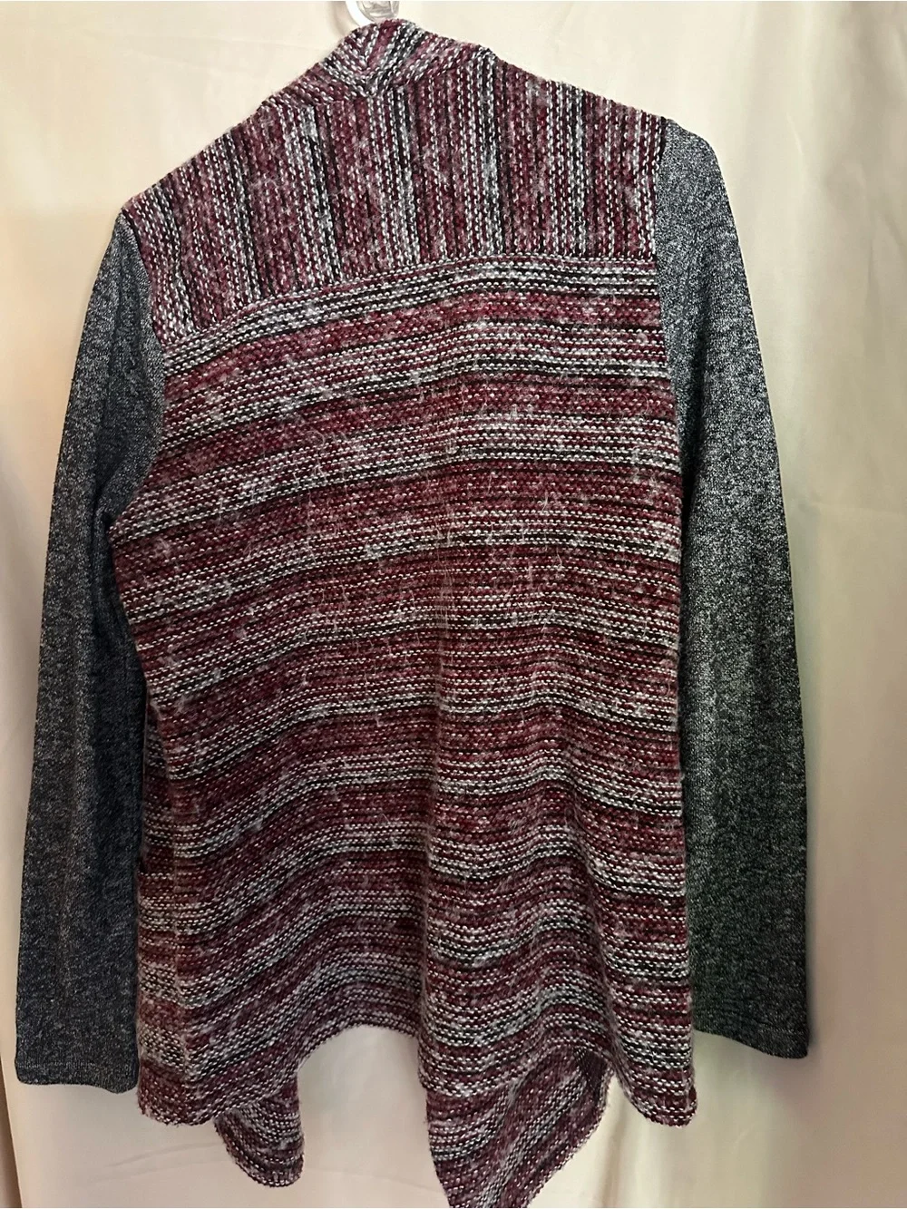 Lucky Brand Maroon & Gray Open-Front Striped Knit Cardigan
